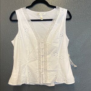 Aqua White Lace Trim V-Neck Top